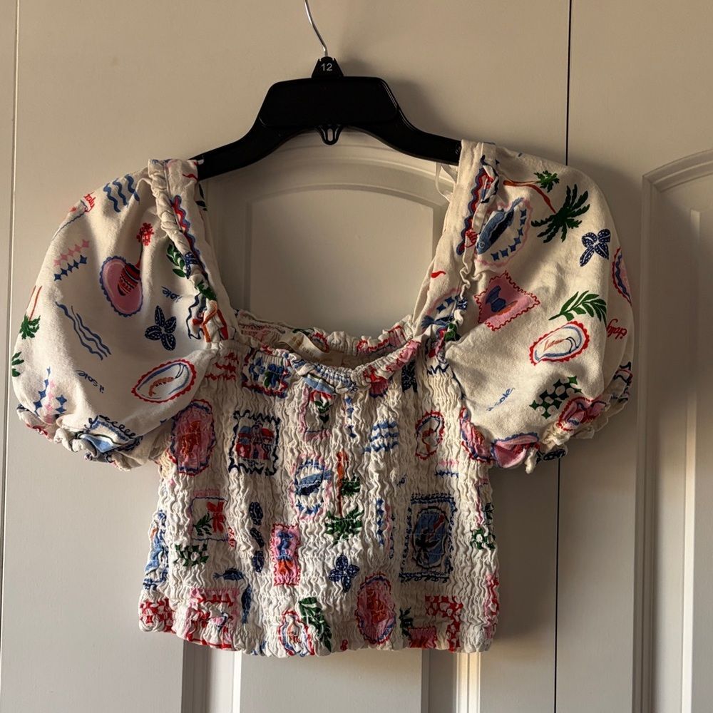 Monteau Smocked Crop Top with Multicolor Pattern Size XL